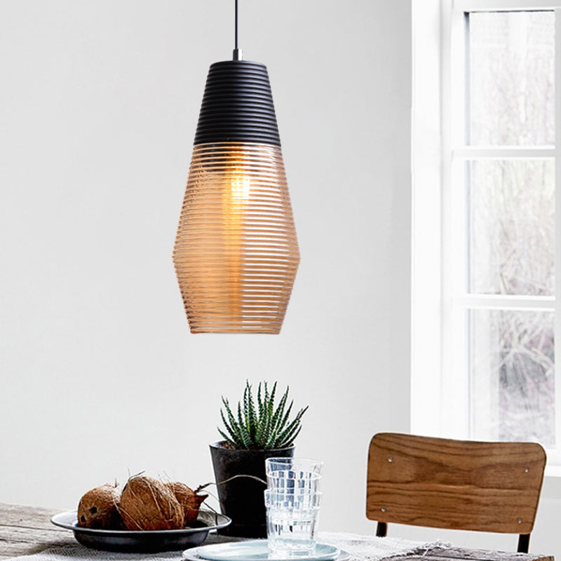 Hotel Dining Table Hanging Light Ridged Glass Single Light Contemporary Pendant Light in Amber Amber 6" Clearhalo 'Ceiling Lights' 'Glass shade' 'Glass' 'Modern Pendants' 'Modern' 'Pendant Lights' 'Pendants' Lighting' 1871126