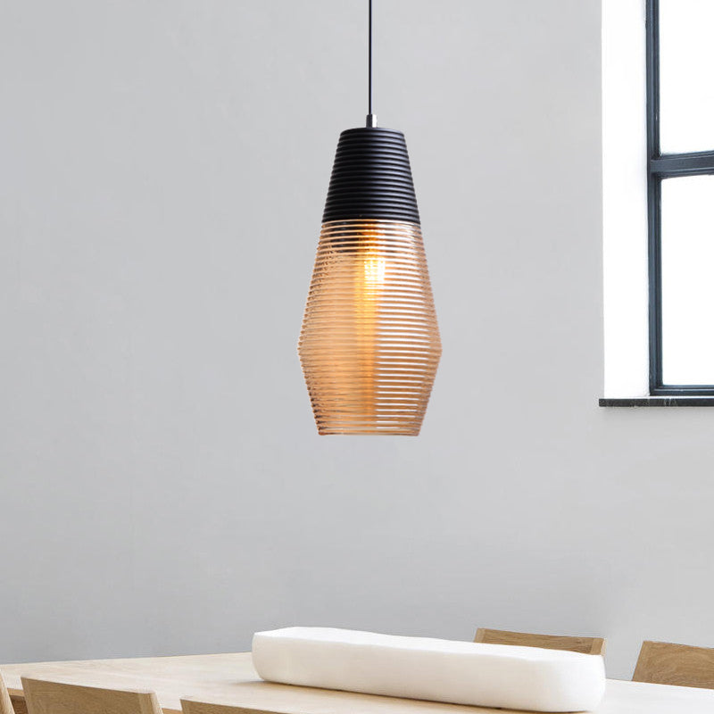 Hotel Dining Table Hanging Light Ridged Glass Single Light Contemporary Pendant Light in Amber Clearhalo 'Ceiling Lights' 'Glass shade' 'Glass' 'Modern Pendants' 'Modern' 'Pendant Lights' 'Pendants' Lighting' 1871127