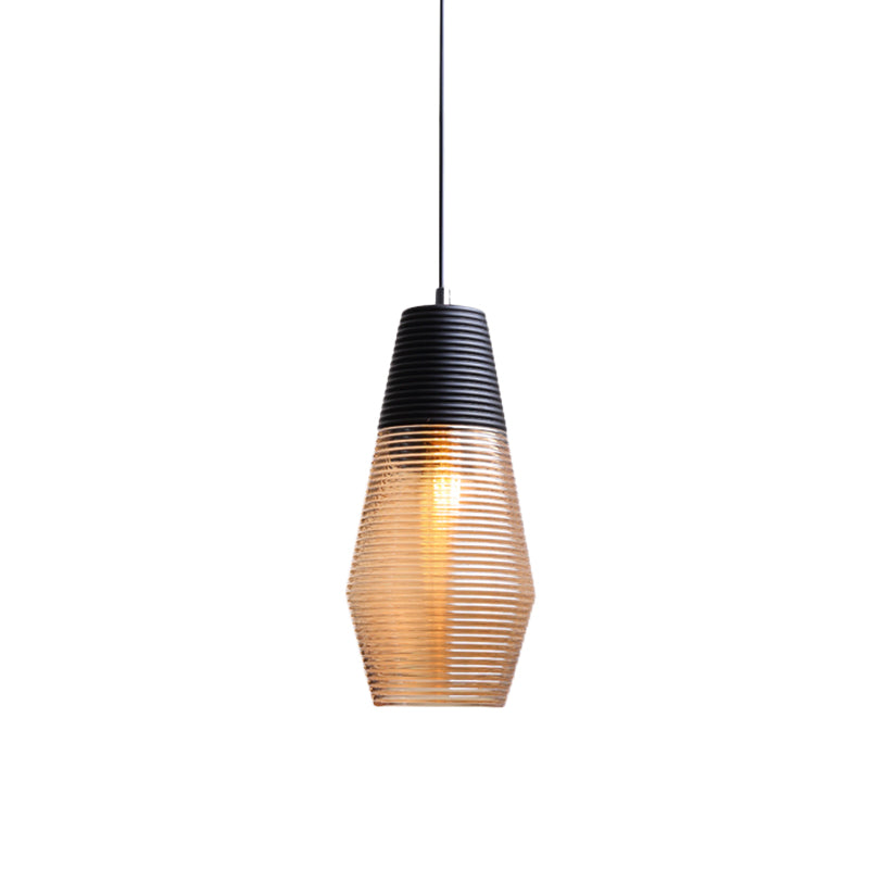 Hotel Dining Table Hanging Light Ridged Glass Single Light Contemporary Pendant Light in Amber Clearhalo 'Ceiling Lights' 'Glass shade' 'Glass' 'Modern Pendants' 'Modern' 'Pendant Lights' 'Pendants' Lighting' 1871128