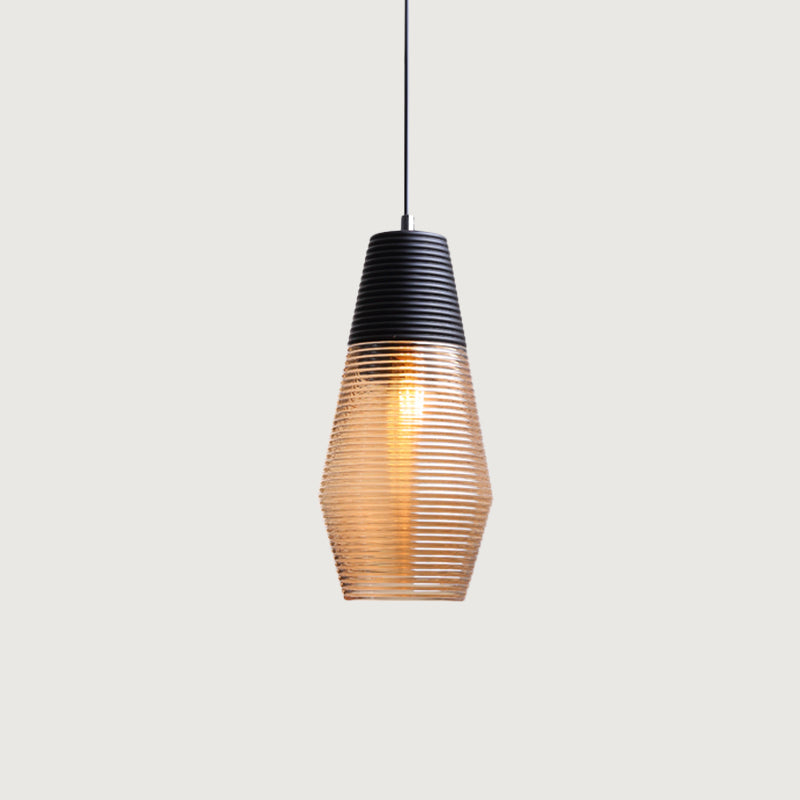 Hotel Dining Table Hanging Light Ridged Glass Single Light Contemporary Pendant Light in Amber Clearhalo 'Ceiling Lights' 'Glass shade' 'Glass' 'Modern Pendants' 'Modern' 'Pendant Lights' 'Pendants' Lighting' 1871129