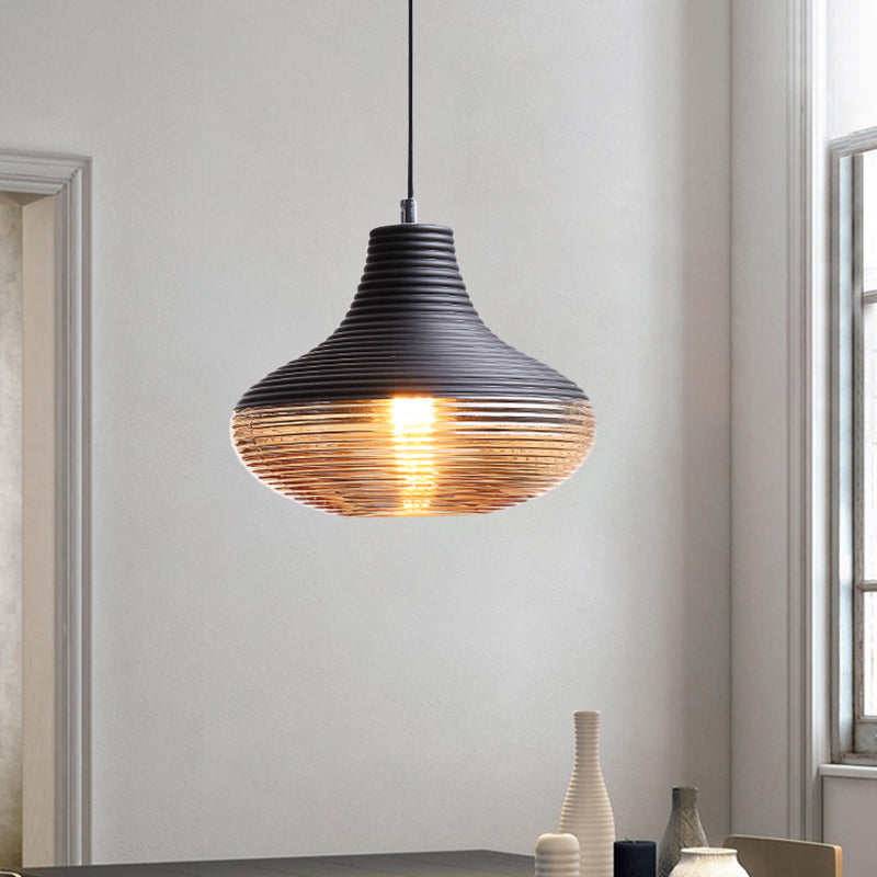 Hotel Dining Table Hanging Light Ridged Glass Single Light Contemporary Pendant Light in Amber Amber 10" Clearhalo 'Ceiling Lights' 'Glass shade' 'Glass' 'Modern Pendants' 'Modern' 'Pendant Lights' 'Pendants' Lighting' 1871131