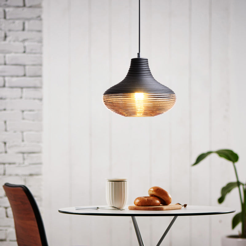 Hotel Dining Table Hanging Light Ridged Glass Single Light Contemporary Pendant Light in Amber Clearhalo 'Ceiling Lights' 'Glass shade' 'Glass' 'Modern Pendants' 'Modern' 'Pendant Lights' 'Pendants' Lighting' 1871133