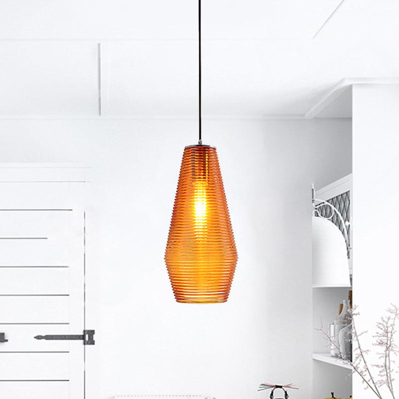 Ridged Glass Vase Ceiling Pendant Light Cloth Shop One Head Contemporary Hanging Lamp Amber 7" Clearhalo 'Ceiling Lights' 'Modern Pendants' 'Modern' 'Pendant Lights' 'Pendants' Lighting' 1871136