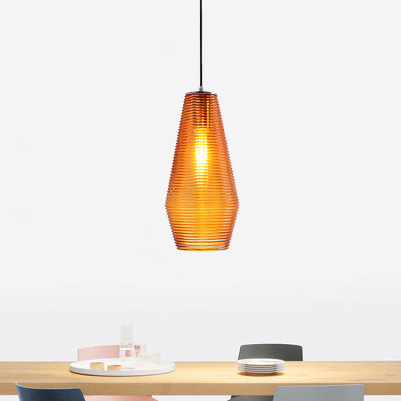 Ridged Glass Vase Ceiling Pendant Light Cloth Shop One Head Contemporary Hanging Lamp Clearhalo 'Ceiling Lights' 'Modern Pendants' 'Modern' 'Pendant Lights' 'Pendants' Lighting' 1871137