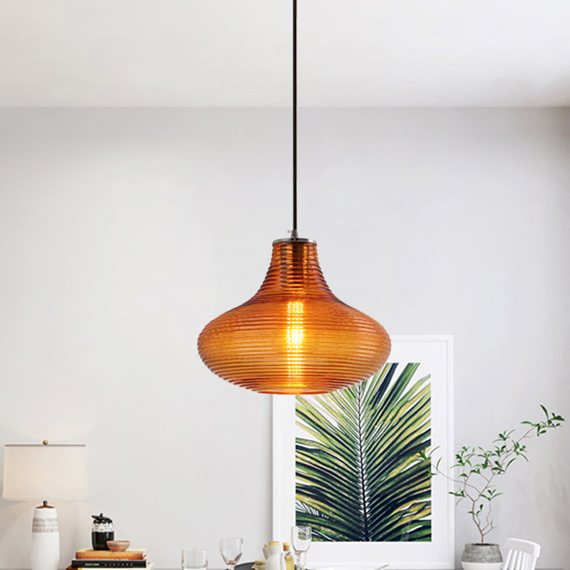 Ridged Glass Vase Ceiling Pendant Light Cloth Shop One Head Contemporary Hanging Lamp Amber 10" Clearhalo 'Ceiling Lights' 'Modern Pendants' 'Modern' 'Pendant Lights' 'Pendants' Lighting' 1871141