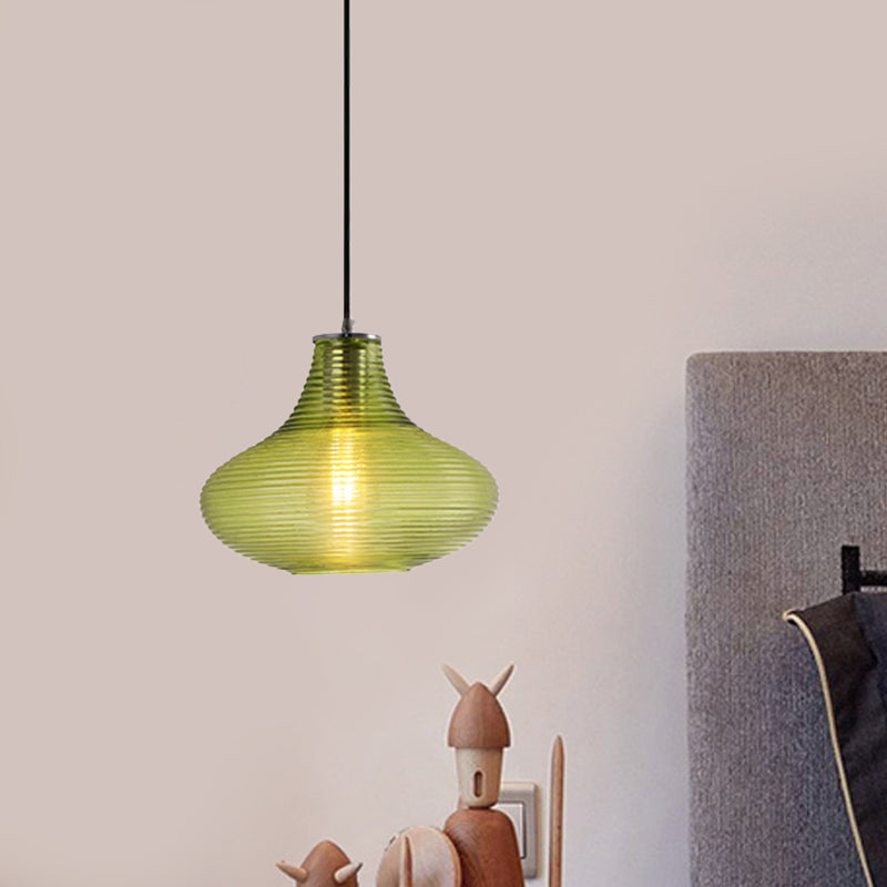 Ridged Glass Vase Ceiling Pendant Light Cloth Shop One Head Contemporary Hanging Lamp Clearhalo 'Ceiling Lights' 'Modern Pendants' 'Modern' 'Pendant Lights' 'Pendants' Lighting' 1871151