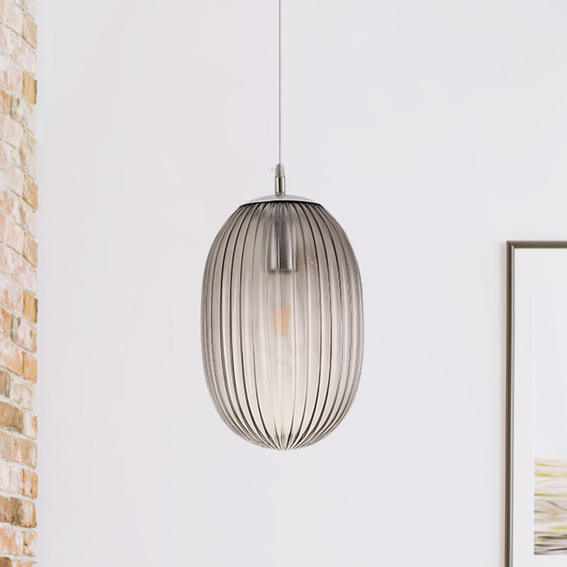 Fluted Glass Melon Hanging Light Single Light Modern Stylish Ceiling Pendant Light for Dining Room Smoke Gray Clearhalo 'Ceiling Lights' 'Glass shade' 'Glass' 'Modern Pendants' 'Modern' 'Pendant Lights' 'Pendants' Lighting' 1871170