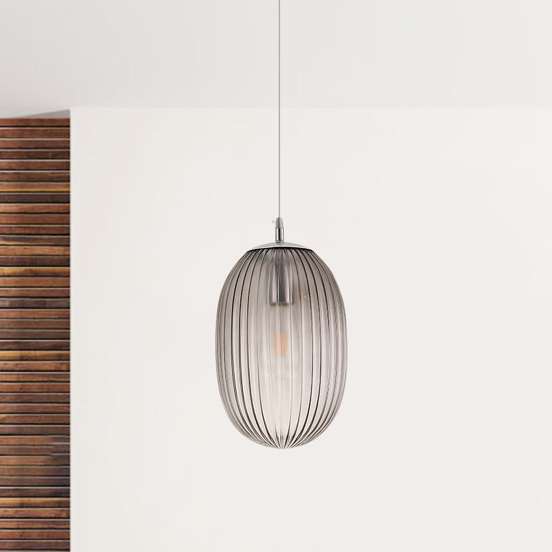 Fluted Glass Melon Hanging Light Single Light Modern Stylish Ceiling Pendant Light for Dining Room Clearhalo 'Ceiling Lights' 'Glass shade' 'Glass' 'Modern Pendants' 'Modern' 'Pendant Lights' 'Pendants' Lighting' 1871171