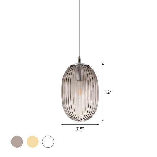 Fluted Glass Melon Hanging Light Single Light Modern Stylish Ceiling Pendant Light for Dining Room Clearhalo 'Ceiling Lights' 'Glass shade' 'Glass' 'Modern Pendants' 'Modern' 'Pendant Lights' 'Pendants' Lighting' 1871174