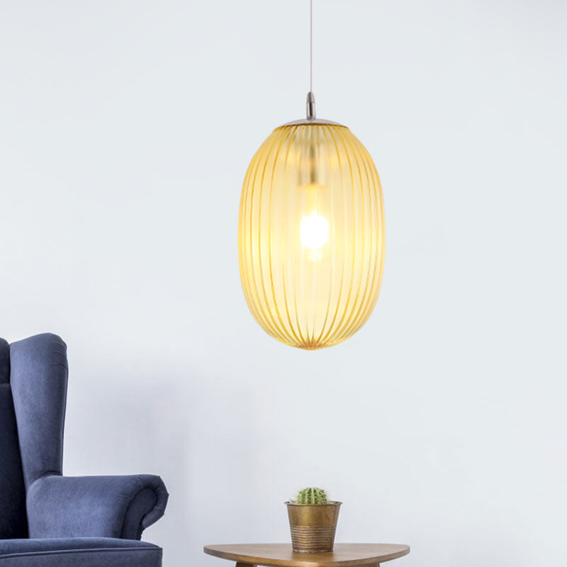 Fluted Glass Melon Hanging Light Single Light Modern Stylish Ceiling Pendant Light for Dining Room Amber Clearhalo 'Ceiling Lights' 'Glass shade' 'Glass' 'Modern Pendants' 'Modern' 'Pendant Lights' 'Pendants' Lighting' 1871175