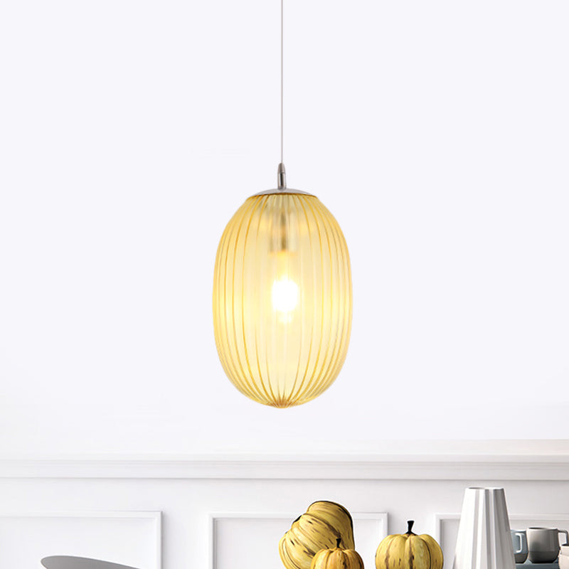 Fluted Glass Melon Hanging Light Single Light Modern Stylish Ceiling Pendant Light for Dining Room Clearhalo 'Ceiling Lights' 'Glass shade' 'Glass' 'Modern Pendants' 'Modern' 'Pendant Lights' 'Pendants' Lighting' 1871176