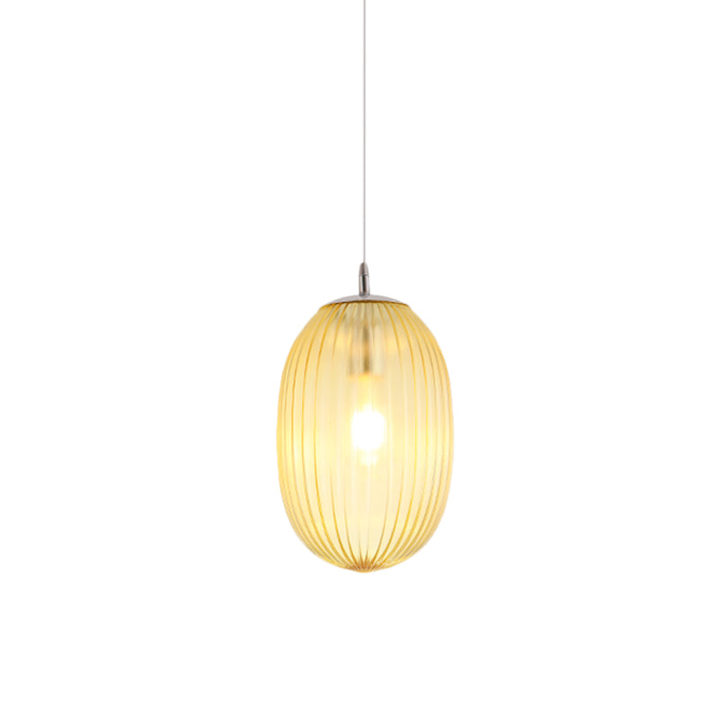 Fluted Glass Melon Hanging Light Single Light Modern Stylish Ceiling Pendant Light for Dining Room Clearhalo 'Ceiling Lights' 'Glass shade' 'Glass' 'Modern Pendants' 'Modern' 'Pendant Lights' 'Pendants' Lighting' 1871177