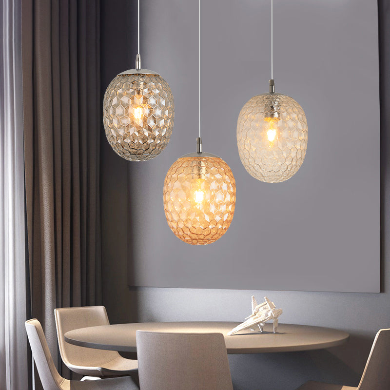 Dining Table Pineapple Shaped Pendant Light Hammered Glass 1 Head Modern Hanging Light Smoke Gray Clearhalo 'Ceiling Lights' 'Glass shade' 'Glass' 'Modern Pendants' 'Modern' 'Pendant Lights' 'Pendants' Lighting' 1871183