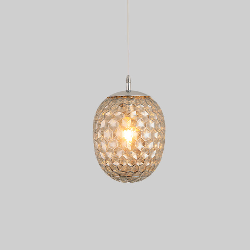 Dining Table Pineapple Shaped Pendant Light Hammered Glass 1 Head Modern Hanging Light Clearhalo 'Ceiling Lights' 'Glass shade' 'Glass' 'Modern Pendants' 'Modern' 'Pendant Lights' 'Pendants' Lighting' 1871186