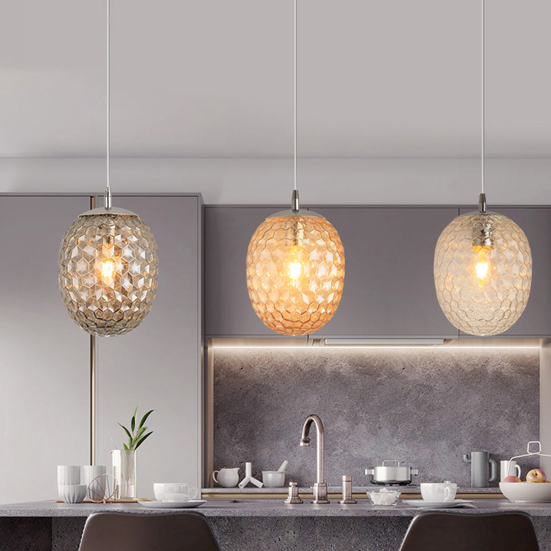 Dining Table Pineapple Shaped Pendant Light Hammered Glass 1 Head Modern Hanging Light Amber Clearhalo 'Ceiling Lights' 'Glass shade' 'Glass' 'Modern Pendants' 'Modern' 'Pendant Lights' 'Pendants' Lighting' 1871188