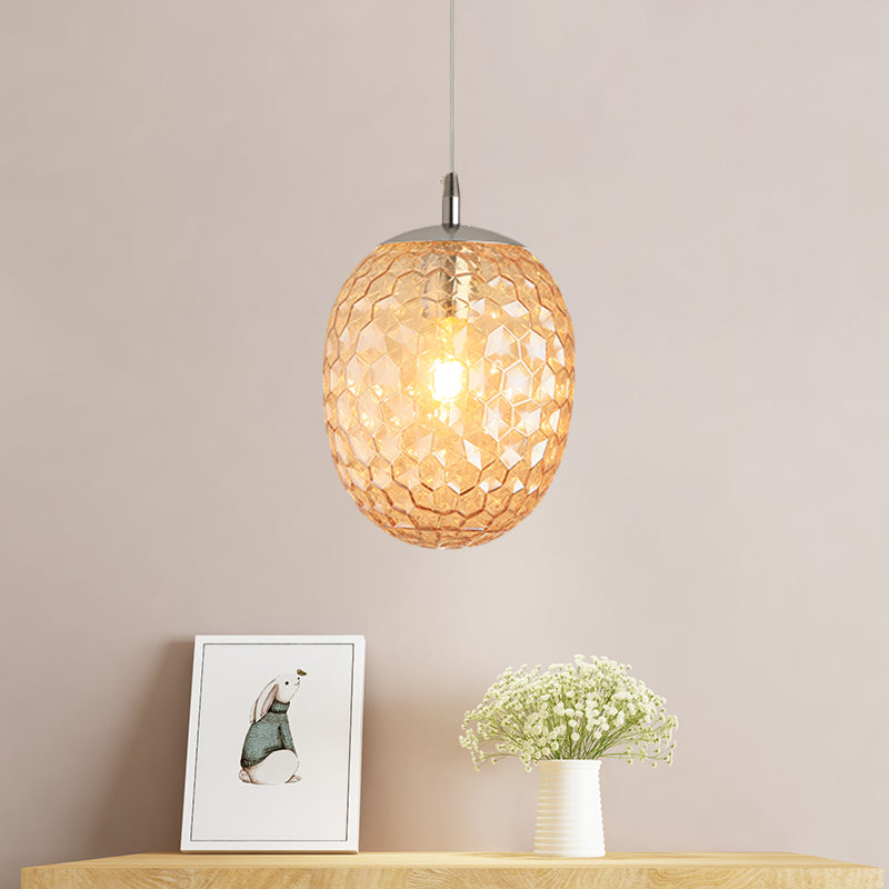 Dining Table Pineapple Shaped Pendant Light Hammered Glass 1 Head Modern Hanging Light Clearhalo 'Ceiling Lights' 'Glass shade' 'Glass' 'Modern Pendants' 'Modern' 'Pendant Lights' 'Pendants' Lighting' 1871189