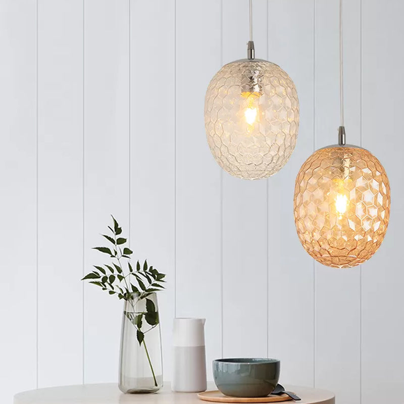 Dining Table Pineapple Shaped Pendant Light Hammered Glass 1 Head Modern Hanging Light Clear Clearhalo 'Ceiling Lights' 'Glass shade' 'Glass' 'Modern Pendants' 'Modern' 'Pendant Lights' 'Pendants' Lighting' 1871192