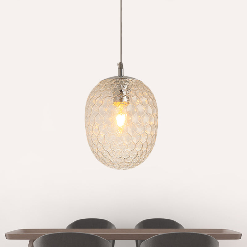 Dining Table Pineapple Shaped Pendant Light Hammered Glass 1 Head Modern Hanging Light Clearhalo 'Ceiling Lights' 'Glass shade' 'Glass' 'Modern Pendants' 'Modern' 'Pendant Lights' 'Pendants' Lighting' 1871193