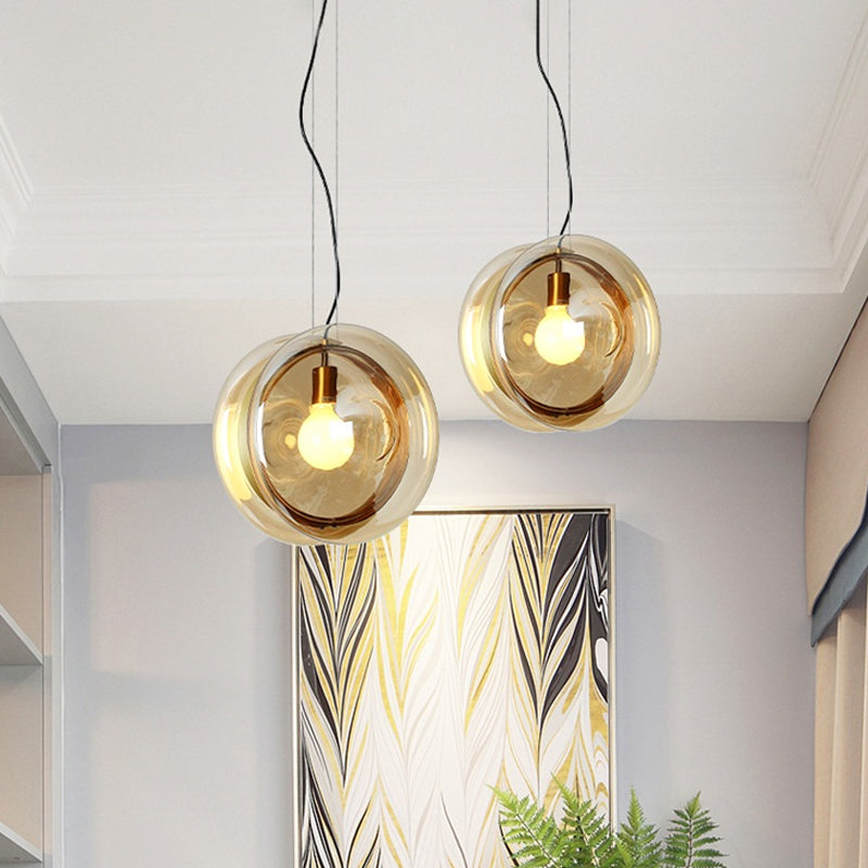 1 Head Sphere Pendant Light Contemporary Glass Pendant Lamp with Brass Ring for Restaurant Clearhalo 'Ceiling Lights' 'Glass shade' 'Glass' 'Modern Pendants' 'Modern' 'Pendant Lights' 'Pendants' Lighting' 1871206