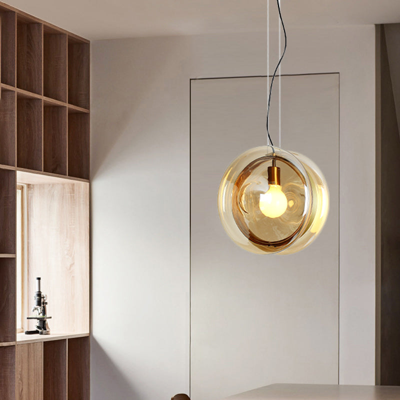 1 Head Sphere Pendant Light Contemporary Glass Pendant Lamp with Brass Ring for Restaurant Clearhalo 'Ceiling Lights' 'Glass shade' 'Glass' 'Modern Pendants' 'Modern' 'Pendant Lights' 'Pendants' Lighting' 1871207