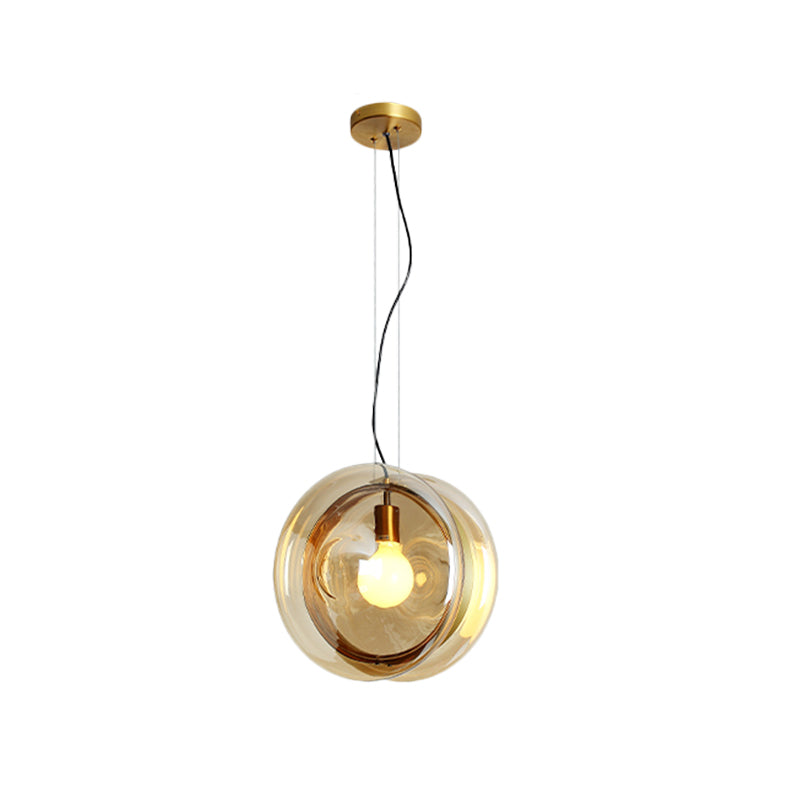 1 Head Sphere Pendant Light Contemporary Glass Pendant Lamp with Brass Ring for Restaurant Clearhalo 'Ceiling Lights' 'Glass shade' 'Glass' 'Modern Pendants' 'Modern' 'Pendant Lights' 'Pendants' Lighting' 1871208
