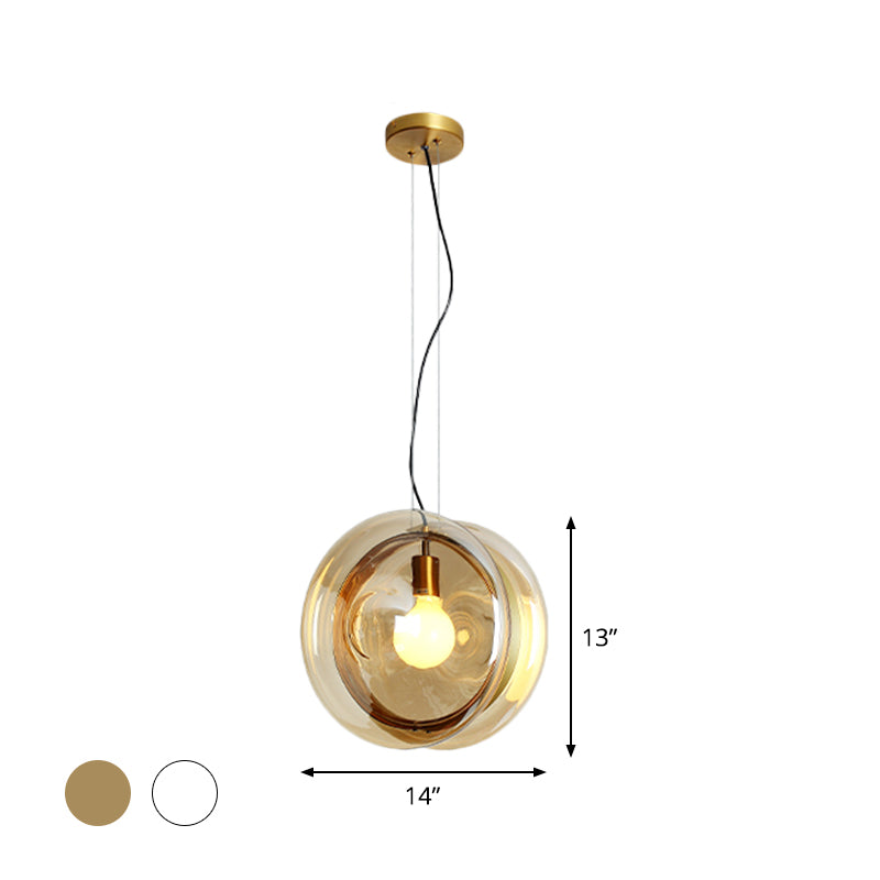1 Head Sphere Pendant Light Contemporary Glass Pendant Lamp with Brass Ring for Restaurant Clearhalo 'Ceiling Lights' 'Glass shade' 'Glass' 'Modern Pendants' 'Modern' 'Pendant Lights' 'Pendants' Lighting' 1871209