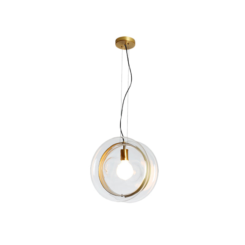 1 Head Sphere Pendant Light Contemporary Glass Pendant Lamp with Brass Ring for Restaurant Clearhalo 'Ceiling Lights' 'Glass shade' 'Glass' 'Modern Pendants' 'Modern' 'Pendant Lights' 'Pendants' Lighting' 1871212