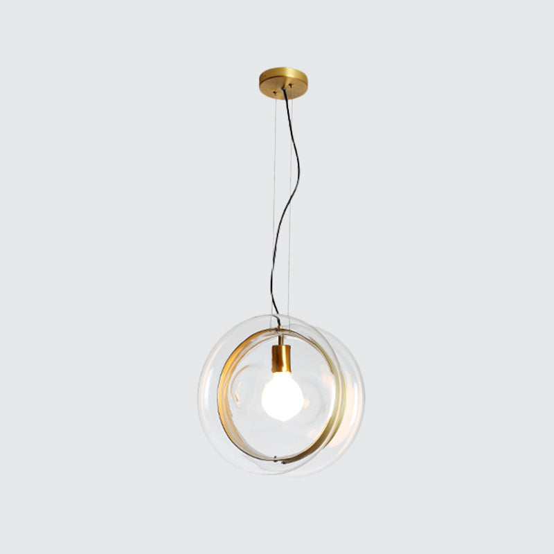 1 Head Sphere Pendant Light Contemporary Glass Pendant Lamp with Brass Ring for Restaurant Clearhalo 'Ceiling Lights' 'Glass shade' 'Glass' 'Modern Pendants' 'Modern' 'Pendant Lights' 'Pendants' Lighting' 1871213