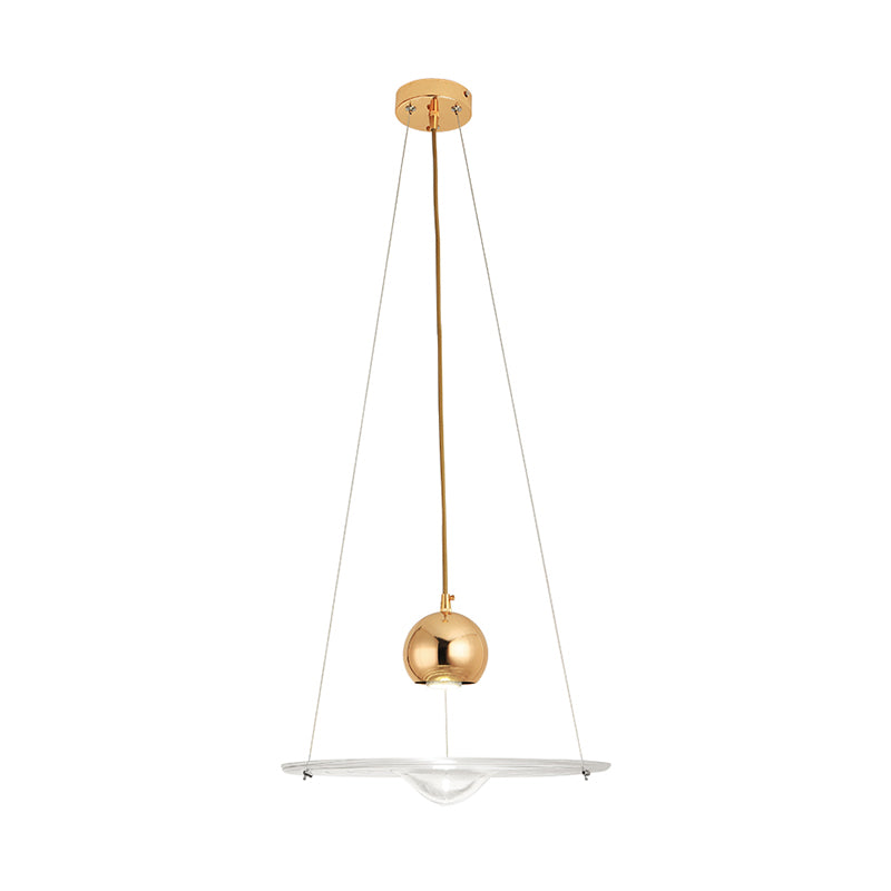 Clear Glass Disc Pendant Lamp Cafe Dining Room 1 Light Modern Hanging Light in Gold Clearhalo 'Ceiling Lights' 'Glass shade' 'Glass' 'Modern Pendants' 'Modern' 'Pendant Lights' 'Pendants' Lighting' 1871216