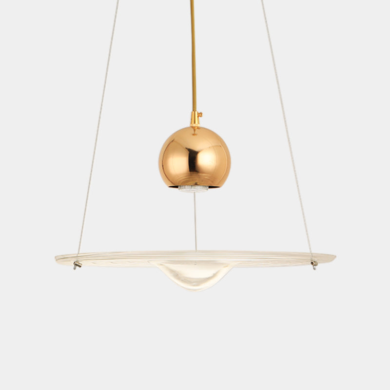 Clear Glass Disc Pendant Lamp Cafe Dining Room 1 Light Modern Hanging Light in Gold Clearhalo 'Ceiling Lights' 'Glass shade' 'Glass' 'Modern Pendants' 'Modern' 'Pendant Lights' 'Pendants' Lighting' 1871217