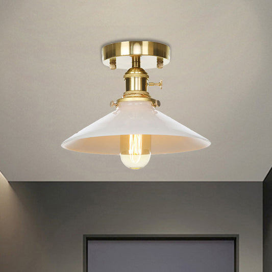 Metal Cone-shaped Ceiling Light Fixture One-light Vintage Semi Flush Mount in White for Kitchen White Clearhalo 'Ceiling Lights' 'Close To Ceiling Lights' 'Close to ceiling' 'Semi-flushmount' Lighting' 1871239