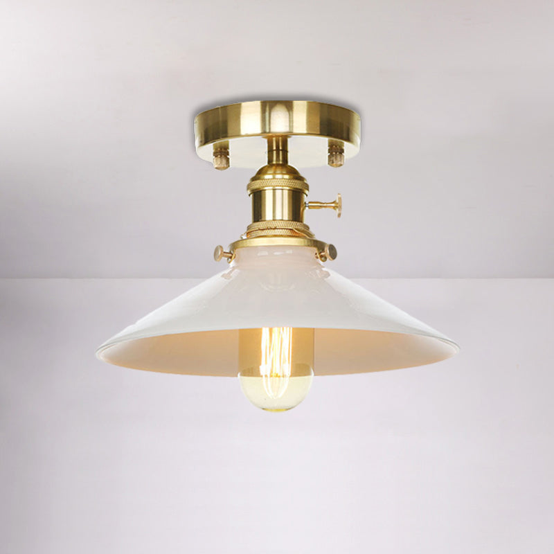 Metal Cone-shaped Ceiling Light Fixture One-light Vintage Semi Flush Mount in White for Kitchen Clearhalo 'Ceiling Lights' 'Close To Ceiling Lights' 'Close to ceiling' 'Semi-flushmount' Lighting' 1871241