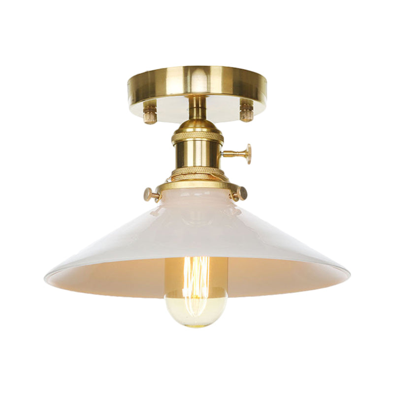 Metal Cone-shaped Ceiling Light Fixture One-light Vintage Semi Flush Mount in White for Kitchen Clearhalo 'Ceiling Lights' 'Close To Ceiling Lights' 'Close to ceiling' 'Semi-flushmount' Lighting' 1871242