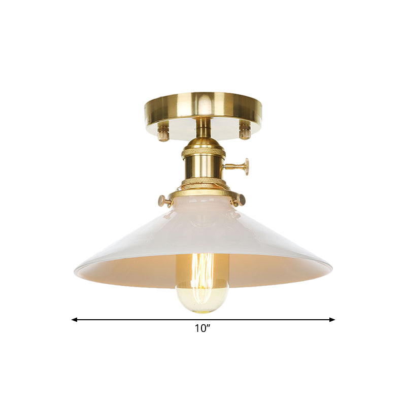 Metal Cone-shaped Ceiling Light Fixture One-light Vintage Semi Flush Mount in White for Kitchen Clearhalo 'Ceiling Lights' 'Close To Ceiling Lights' 'Close to ceiling' 'Semi-flushmount' Lighting' 1871243