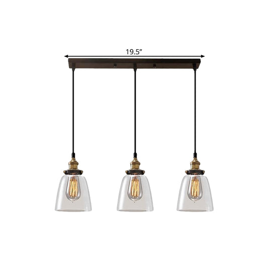 Cone/Bowl Smoked Glass Multi-Light Pendant Industrial 3-Light Coffee Shop Hanging Lamp, Linear/Round Canopy Clearhalo 'Ceiling Lights' 'Glass shade' 'Glass' 'Industrial Pendants' 'Industrial' 'Middle Century Pendants' 'Pendant Lights' 'Pendants' 'Tiffany' Lighting' 1871273