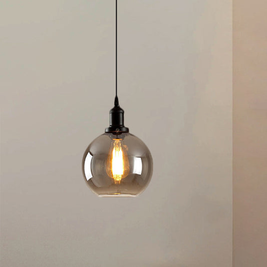 Black 1 Light Pendant Ceiling Light Farmhouse Smoked Glass Globe Lighting Fixture Smoke Gray Clearhalo 'Ceiling Lights' 'Close To Ceiling Lights' 'Glass shade' 'Glass' 'Industrial Pendants' 'Industrial' 'Middle Century Pendants' 'Pendant Lights' 'Pendants' 'Tiffany' Lighting' 1871344