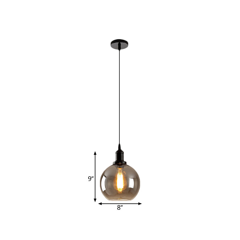 Black 1 Light Pendant Ceiling Light Farmhouse Smoked Glass Globe Lighting Fixture Clearhalo 'Ceiling Lights' 'Close To Ceiling Lights' 'Glass shade' 'Glass' 'Industrial Pendants' 'Industrial' 'Middle Century Pendants' 'Pendant Lights' 'Pendants' 'Tiffany' Lighting' 1871348