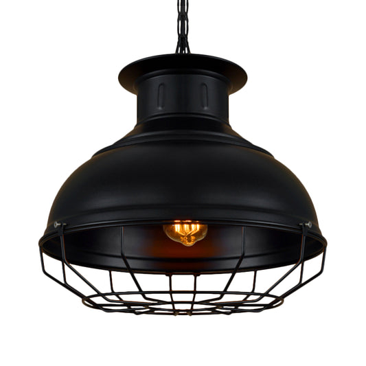 Black/Rust Bowl Shade Pendant Lamp with Wire Cage Vintage Style Metal 1 Light Coffee Shop Ceiling Lamp Clearhalo 'Art Deco Pendants' 'Black' 'Cast Iron' 'Ceiling Lights' 'Ceramic' 'Crystal' 'Industrial Pendants' 'Industrial' 'Metal' 'Middle Century Pendants' 'Pendant Lights' 'Pendants' 'Rustic Pendants' 'Tiffany' Lighting' 1871357