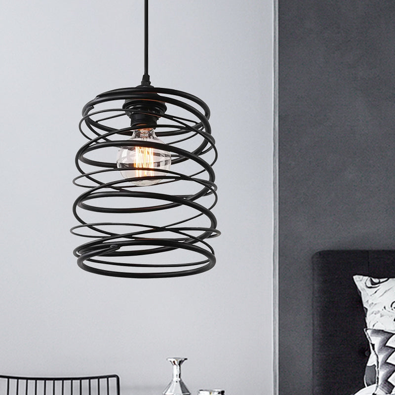 Industrial Style Swirl Shade Pendant Lighting 1 Bulb Metal Ceiling Light Fixture with Ribbon Design in Black Black A Clearhalo 'Ceiling Lights' 'Modern Pendants' 'Modern' 'Pendant Lights' 'Pendants' Lighting' 1871359