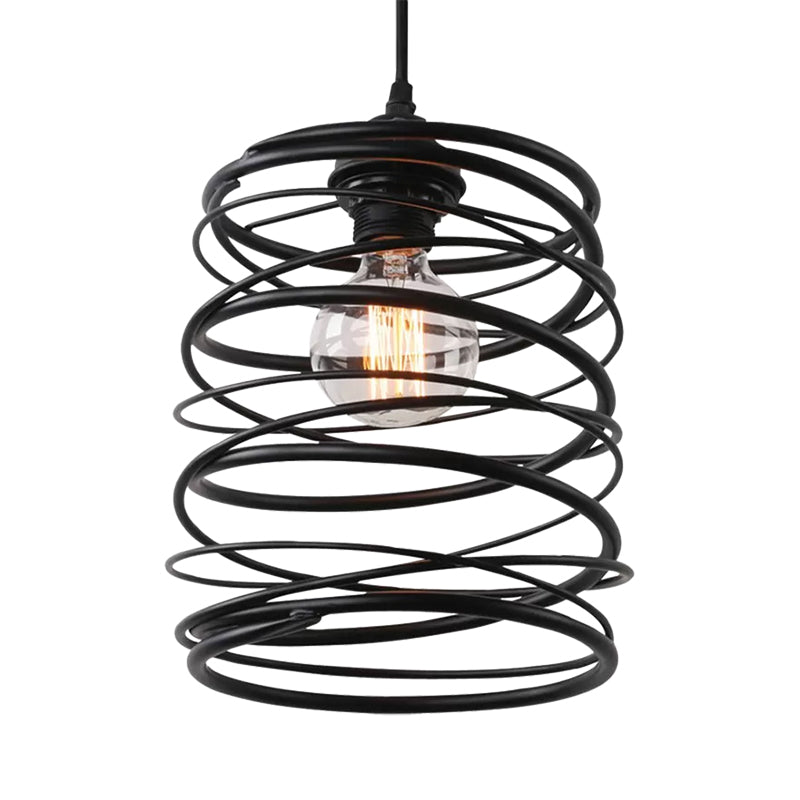 Industrial Style Swirl Shade Pendant Lighting 1 Bulb Metal Ceiling Light Fixture with Ribbon Design in Black Clearhalo 'Ceiling Lights' 'Modern Pendants' 'Modern' 'Pendant Lights' 'Pendants' Lighting' 1871362