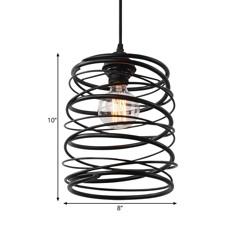 Industrial Style Swirl Shade Pendant Lighting 1 Bulb Metal Ceiling Light Fixture with Ribbon Design in Black Clearhalo 'Ceiling Lights' 'Modern Pendants' 'Modern' 'Pendant Lights' 'Pendants' Lighting' 1871363