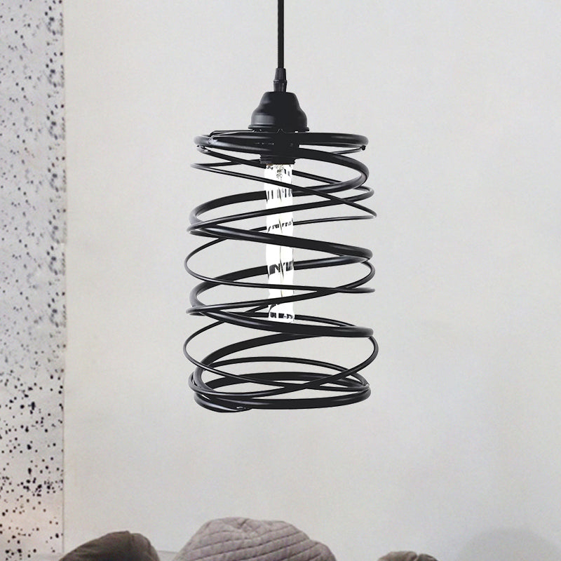 Industrial Style Swirl Shade Pendant Lighting 1 Bulb Metal Ceiling Light Fixture with Ribbon Design in Black Black B Clearhalo 'Ceiling Lights' 'Modern Pendants' 'Modern' 'Pendant Lights' 'Pendants' Lighting' 1871364