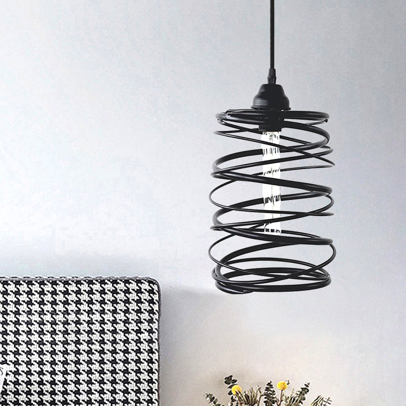 Industrial Style Swirl Shade Pendant Lighting 1 Bulb Metal Ceiling Light Fixture with Ribbon Design in Black Clearhalo 'Ceiling Lights' 'Modern Pendants' 'Modern' 'Pendant Lights' 'Pendants' Lighting' 1871365