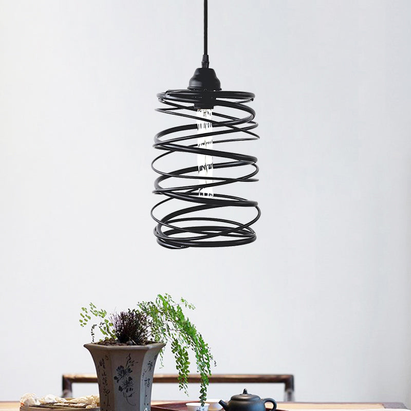 Industrial Style Swirl Shade Pendant Lighting 1 Bulb Metal Ceiling Light Fixture with Ribbon Design in Black Clearhalo 'Ceiling Lights' 'Modern Pendants' 'Modern' 'Pendant Lights' 'Pendants' Lighting' 1871366