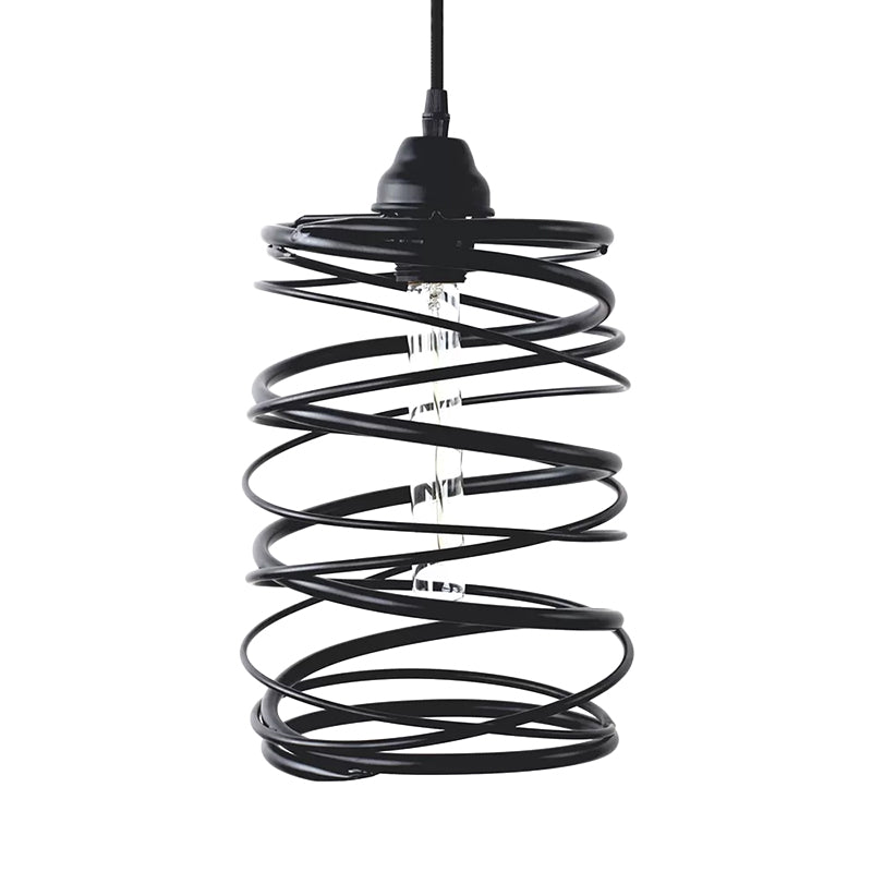 Industrial Style Swirl Shade Pendant Lighting 1 Bulb Metal Ceiling Light Fixture with Ribbon Design in Black Clearhalo 'Ceiling Lights' 'Modern Pendants' 'Modern' 'Pendant Lights' 'Pendants' Lighting' 1871367