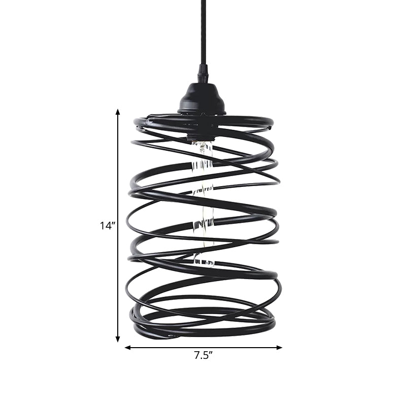 Industrial Style Swirl Shade Pendant Lighting 1 Bulb Metal Ceiling Light Fixture with Ribbon Design in Black Clearhalo 'Ceiling Lights' 'Modern Pendants' 'Modern' 'Pendant Lights' 'Pendants' Lighting' 1871368