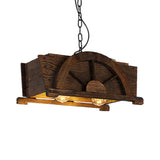 Brown Wood Rectangle Hanging Light 2-bulb Antique Ceiling Fixture for Restaurant Clearhalo 'Ceiling Lights' 'Chandeliers' Lighting' options 1871377