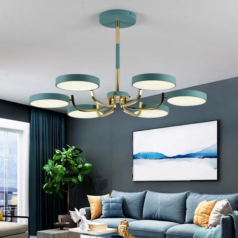 Macaron Stylish Round Chandelier Acrylic Wood 6 Heads Ceiling Pendant for Study Room Clearhalo 'Ceiling Lights' 'Chandeliers' Lighting' options 187143