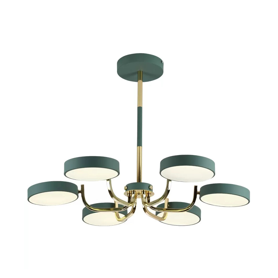 Macaron Stylish Round Chandelier Acrylic Wood 6 Heads Ceiling Pendant for Study Room Clearhalo 'Ceiling Lights' 'Chandeliers' Lighting' options 187145