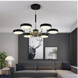Macaron Stylish Round Chandelier Acrylic Wood 6 Heads Ceiling Pendant for Study Room Clearhalo 'Ceiling Lights' 'Chandeliers' Lighting' options 187147